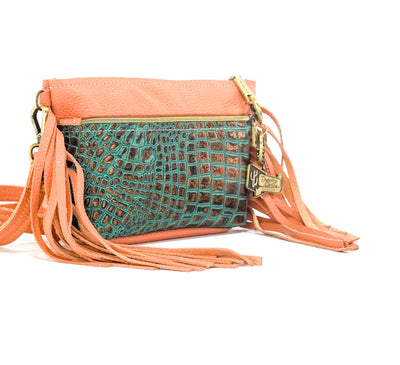 Miss Kitty - Terracotta Leather w/ Lagoon Croc-Miss Kitty-Western-Cowhide-Bags-Handmade-Products-Gifts-Dancing Cactus Designs