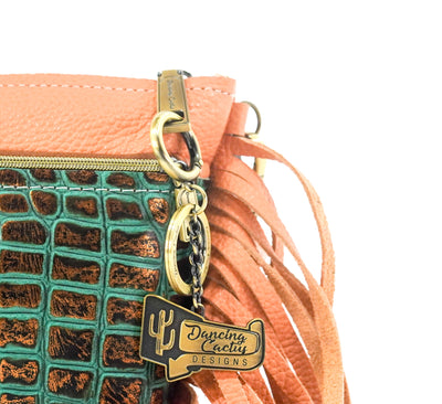 Miss Kitty - Terracotta Leather w/ Lagoon Croc-Miss Kitty-Western-Cowhide-Bags-Handmade-Products-Gifts-Dancing Cactus Designs