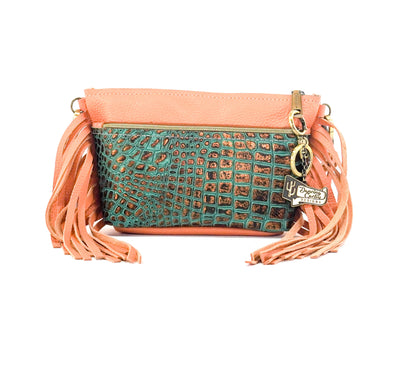Miss Kitty - Terracotta Leather w/ Lagoon Croc-Miss Kitty-Western-Cowhide-Bags-Handmade-Products-Gifts-Dancing Cactus Designs