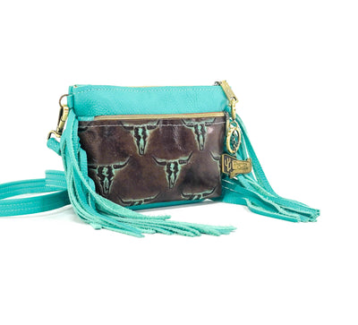 Miss Kitty - Turquoise Leather w/ Mint Chocolate Skulls-Miss Kitty-Western-Cowhide-Bags-Handmade-Products-Gifts-Dancing Cactus Designs