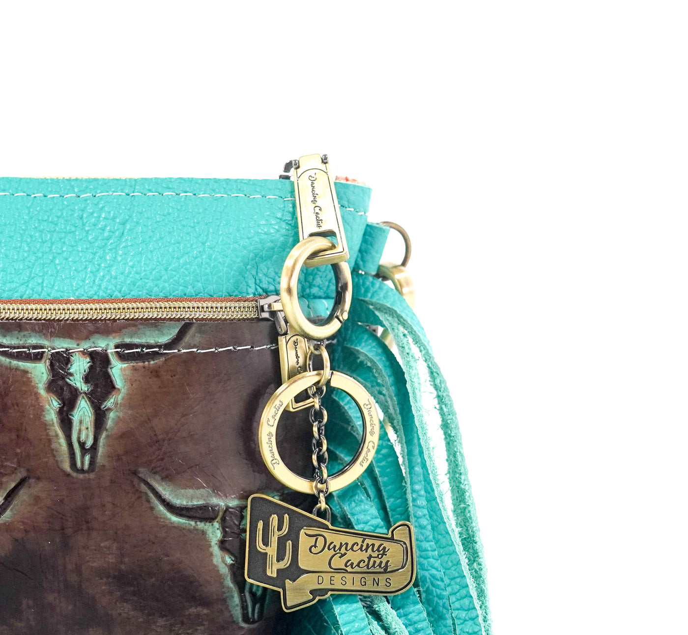 Miss Kitty - Turquoise Leather w/ Mint Chocolate Skulls-Miss Kitty-Western-Cowhide-Bags-Handmade-Products-Gifts-Dancing Cactus Designs