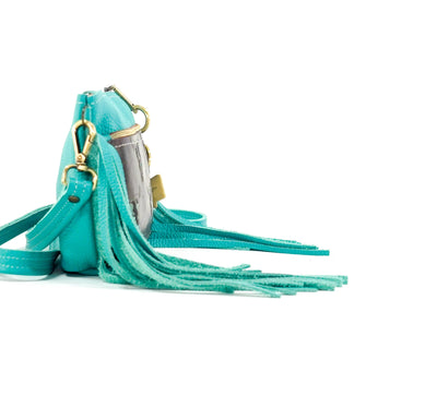 Miss Kitty - Turquoise Leather w/ Mint Chocolate Skulls-Miss Kitty-Western-Cowhide-Bags-Handmade-Products-Gifts-Dancing Cactus Designs