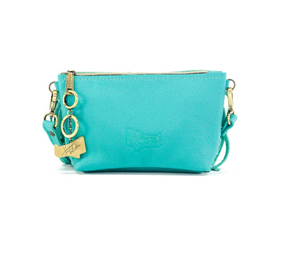 Miss Kitty - Turquoise Leather w/ Mint Chocolate Skulls-Miss Kitty-Western-Cowhide-Bags-Handmade-Products-Gifts-Dancing Cactus Designs
