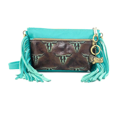 Miss Kitty - Turquoise Leather w/ Mint Chocolate Skulls-Miss Kitty-Western-Cowhide-Bags-Handmade-Products-Gifts-Dancing Cactus Designs
