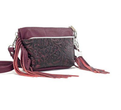 Miss Kitty - Wine Leather w/ Burgundy Tool-Miss Kitty-Western-Cowhide-Bags-Handmade-Products-Gifts-Dancing Cactus Designs