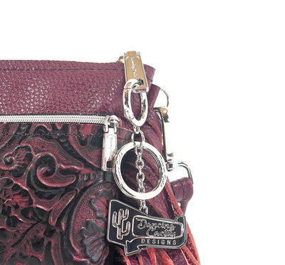 Miss Kitty - Wine Leather w/ Burgundy Tool-Miss Kitty-Western-Cowhide-Bags-Handmade-Products-Gifts-Dancing Cactus Designs