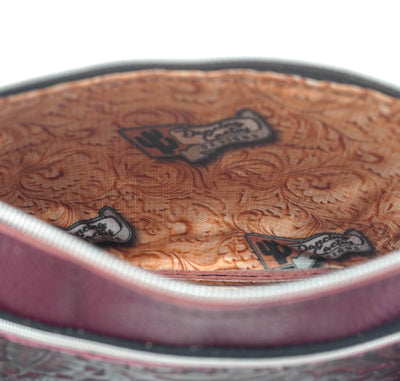Miss Kitty - Wine Leather w/ Burgundy Tool-Miss Kitty-Western-Cowhide-Bags-Handmade-Products-Gifts-Dancing Cactus Designs