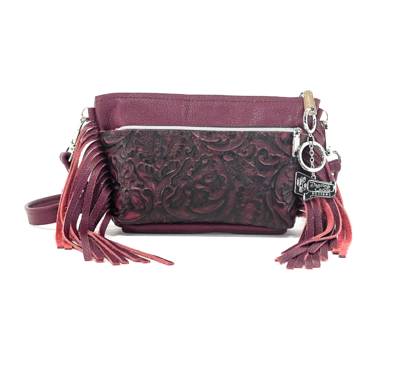 Miss Kitty - Wine Leather w/ Burgundy Tool-Miss Kitty-Western-Cowhide-Bags-Handmade-Products-Gifts-Dancing Cactus Designs