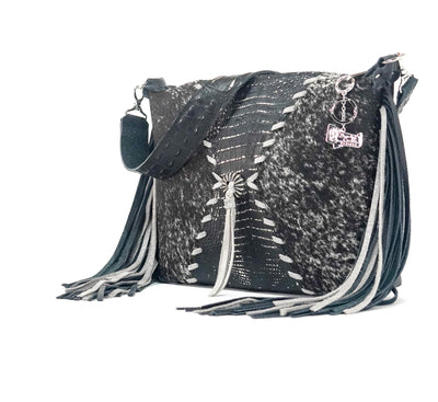 Oakley - Black & White w/ Onyx & Silver Croc-Oakley-Western-Cowhide-Bags-Handmade-Products-Gifts-Dancing Cactus Designs