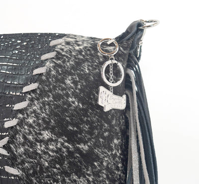Oakley - Black & White w/ Onyx & Silver Croc-Oakley-Western-Cowhide-Bags-Handmade-Products-Gifts-Dancing Cactus Designs