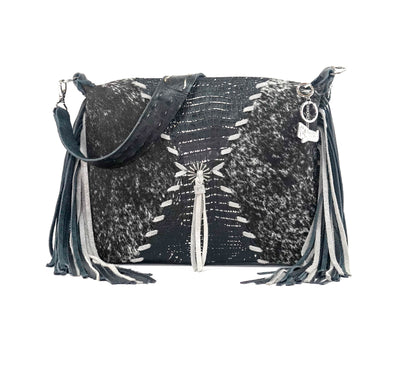 Oakley - Black & White w/ Onyx & Silver Croc-Oakley-Western-Cowhide-Bags-Handmade-Products-Gifts-Dancing Cactus Designs
