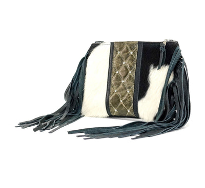 Patsy - Black & White w/ Basil Diamond Stitch-Patsy-Western-Cowhide-Bags-Handmade-Products-Gifts-Dancing Cactus Designs