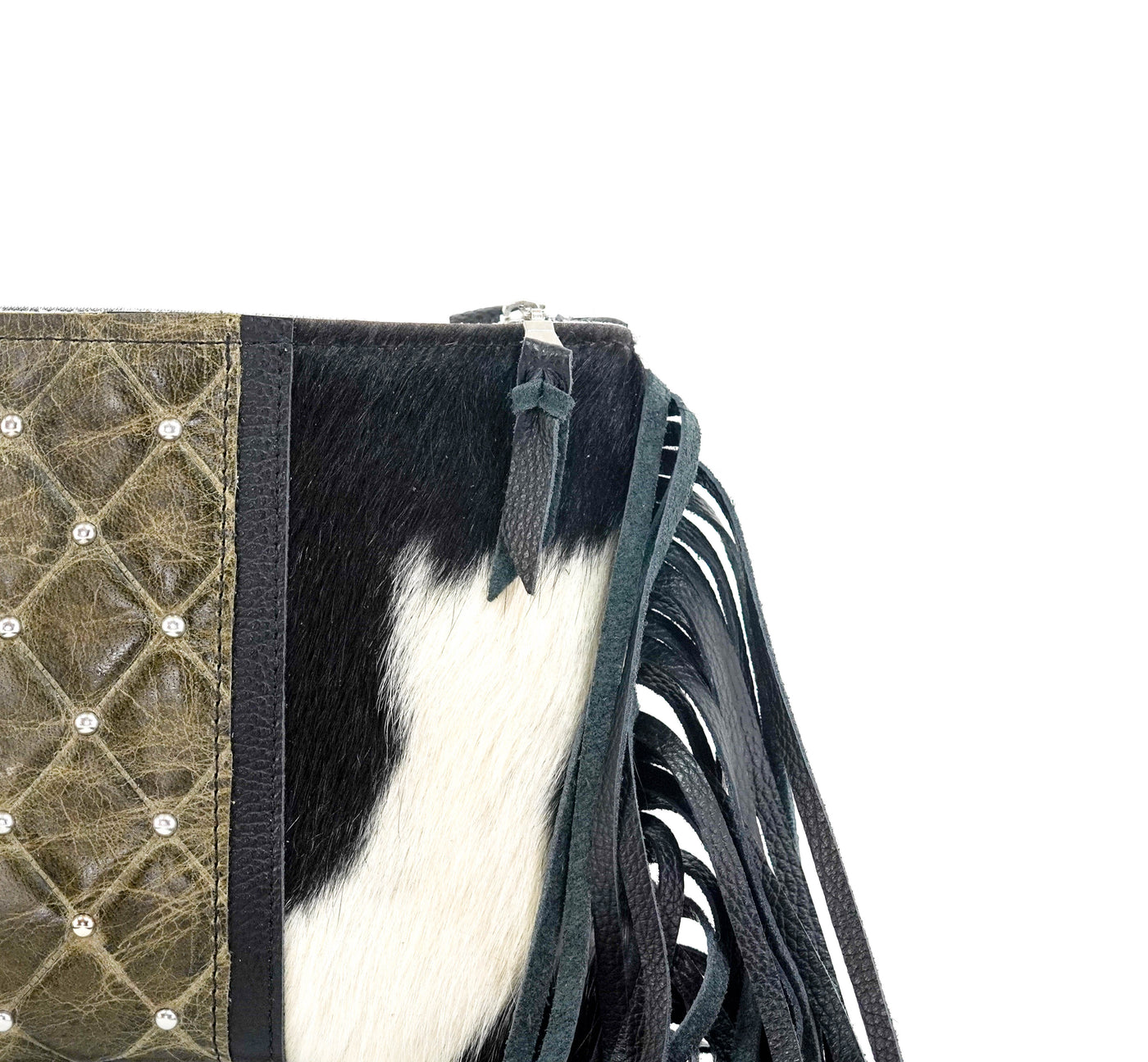Patsy - Black & White w/ Basil Diamond Stitch-Patsy-Western-Cowhide-Bags-Handmade-Products-Gifts-Dancing Cactus Designs
