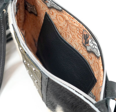Patsy - Black & White w/ Basil Diamond Stitch-Patsy-Western-Cowhide-Bags-Handmade-Products-Gifts-Dancing Cactus Designs