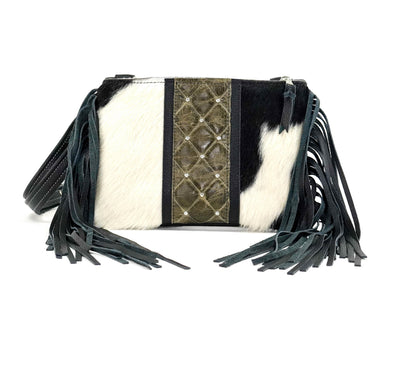 Patsy - Black & White w/ Basil Diamond Stitch-Patsy-Western-Cowhide-Bags-Handmade-Products-Gifts-Dancing Cactus Designs