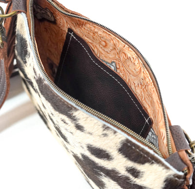 Patsy - Chocolate & White w/ No Embossed-Patsy-Western-Cowhide-Bags-Handmade-Products-Gifts-Dancing Cactus Designs