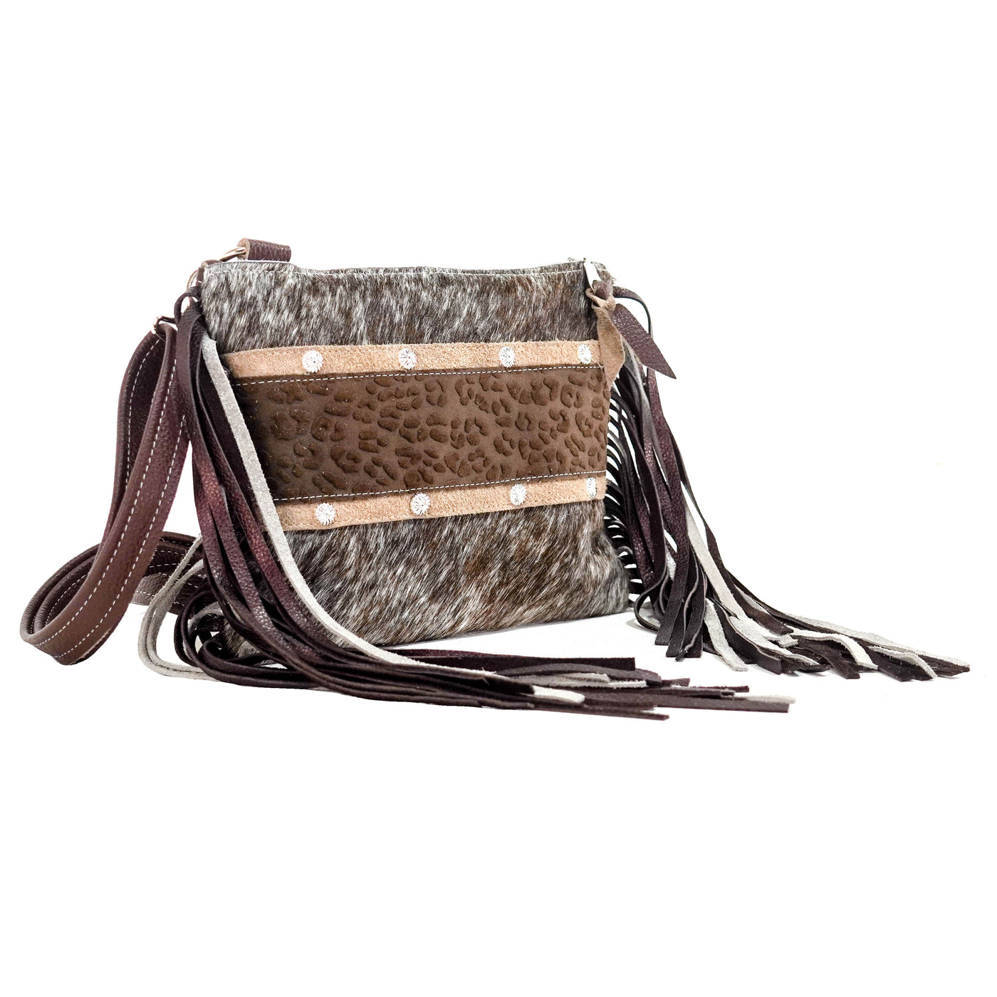 Patsy - Chocolate & White w/ Rust Leopard-Patsy-Western-Cowhide-Bags-Handmade-Products-Gifts-Dancing Cactus Designs