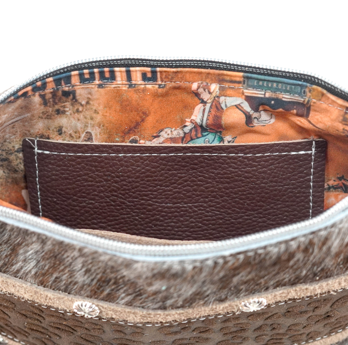 Patsy - Chocolate & White w/ Rust Leopard-Patsy-Western-Cowhide-Bags-Handmade-Products-Gifts-Dancing Cactus Designs