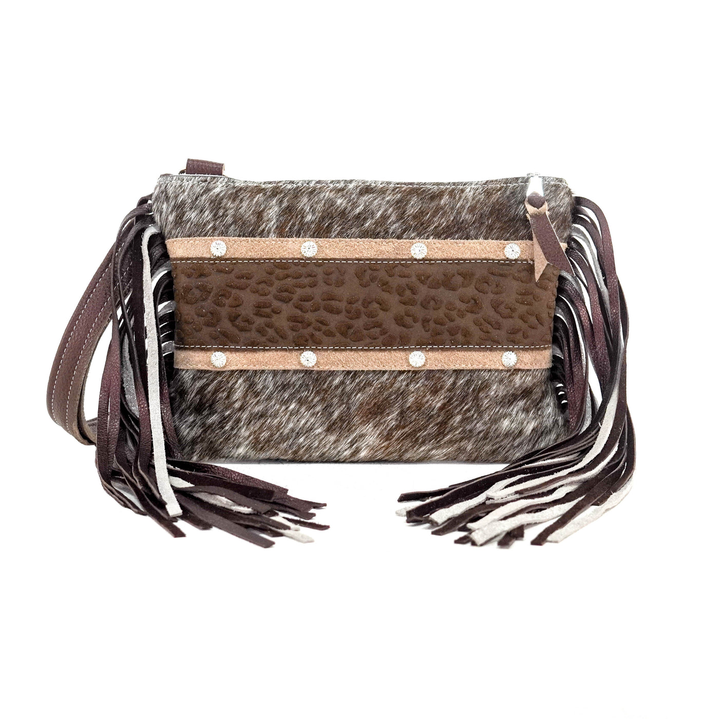 Patsy - Chocolate & White w/ Rust Leopard-Patsy-Western-Cowhide-Bags-Handmade-Products-Gifts-Dancing Cactus Designs