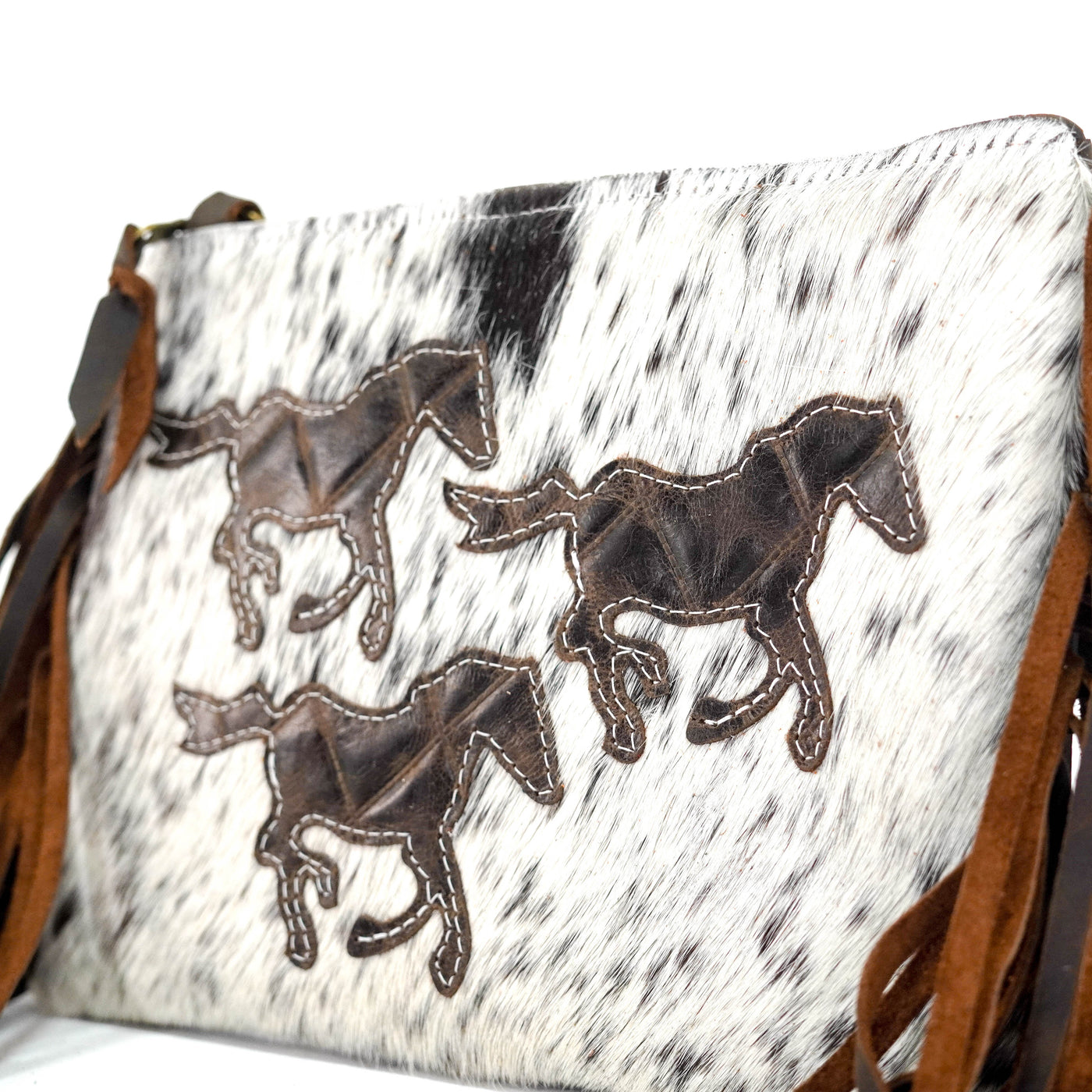 Patsy - Chocolate & White w/ Walnut Diamond Stitch-Patsy-Western-Cowhide-Bags-Handmade-Products-Gifts-Dancing Cactus Designs