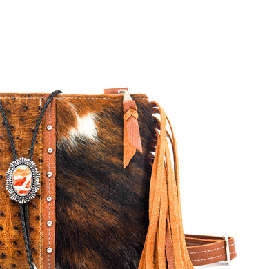 Patsy - Tricolor w/ Saddle Ostrich-Patsy-Western-Cowhide-Bags-Handmade-Products-Gifts-Dancing Cactus Designs