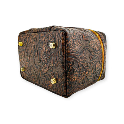 Petite Train Case-Luggage & Bags > Cosmetic & Toiletry Bags > Travel Organizer Bags-Western-Cowhide-Bags-Handmade-Products-Gifts-Dancing Cactus Designs