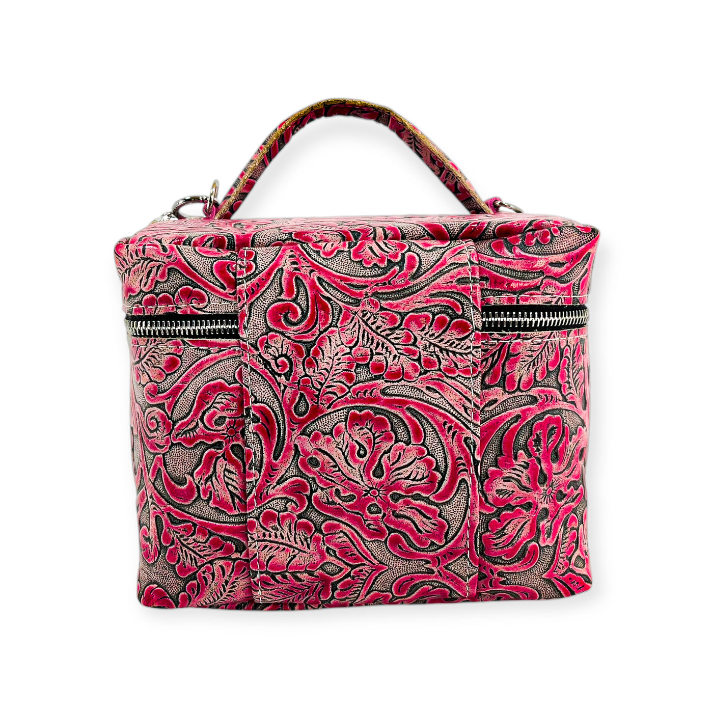 Petite Train Case-Luggage & Bags > Cosmetic & Toiletry Bags > Travel Organizer Bags-Western-Cowhide-Bags-Handmade-Products-Gifts-Dancing Cactus Designs