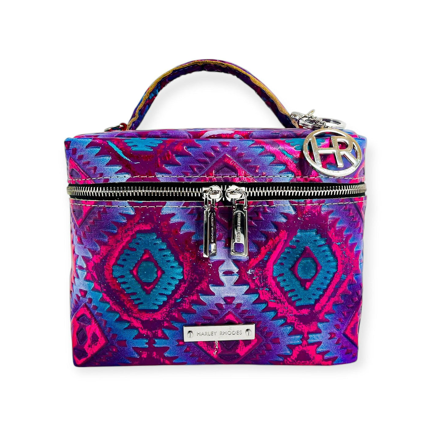 Petite Train Case-Luggage & Bags > Cosmetic & Toiletry Bags > Travel Organizer Bags-Western-Cowhide-Bags-Handmade-Products-Gifts-Dancing Cactus Designs