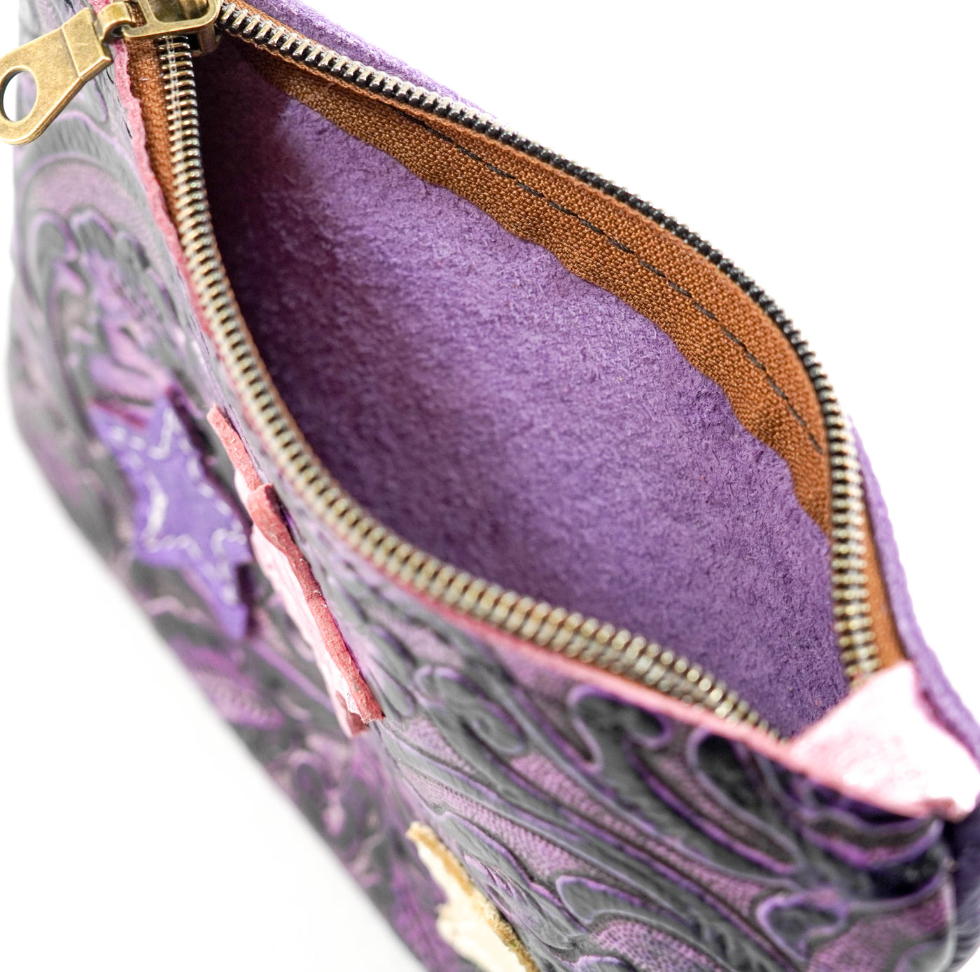 Purse Organizer - All Embossed w/ Orchid Tool-Purse Organizer-Western-Cowhide-Bags-Handmade-Products-Gifts-Dancing Cactus Designs