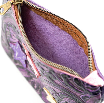 Purse Organizer - All Embossed w/ Orchid Tool-Purse Organizer-Western-Cowhide-Bags-Handmade-Products-Gifts-Dancing Cactus Designs