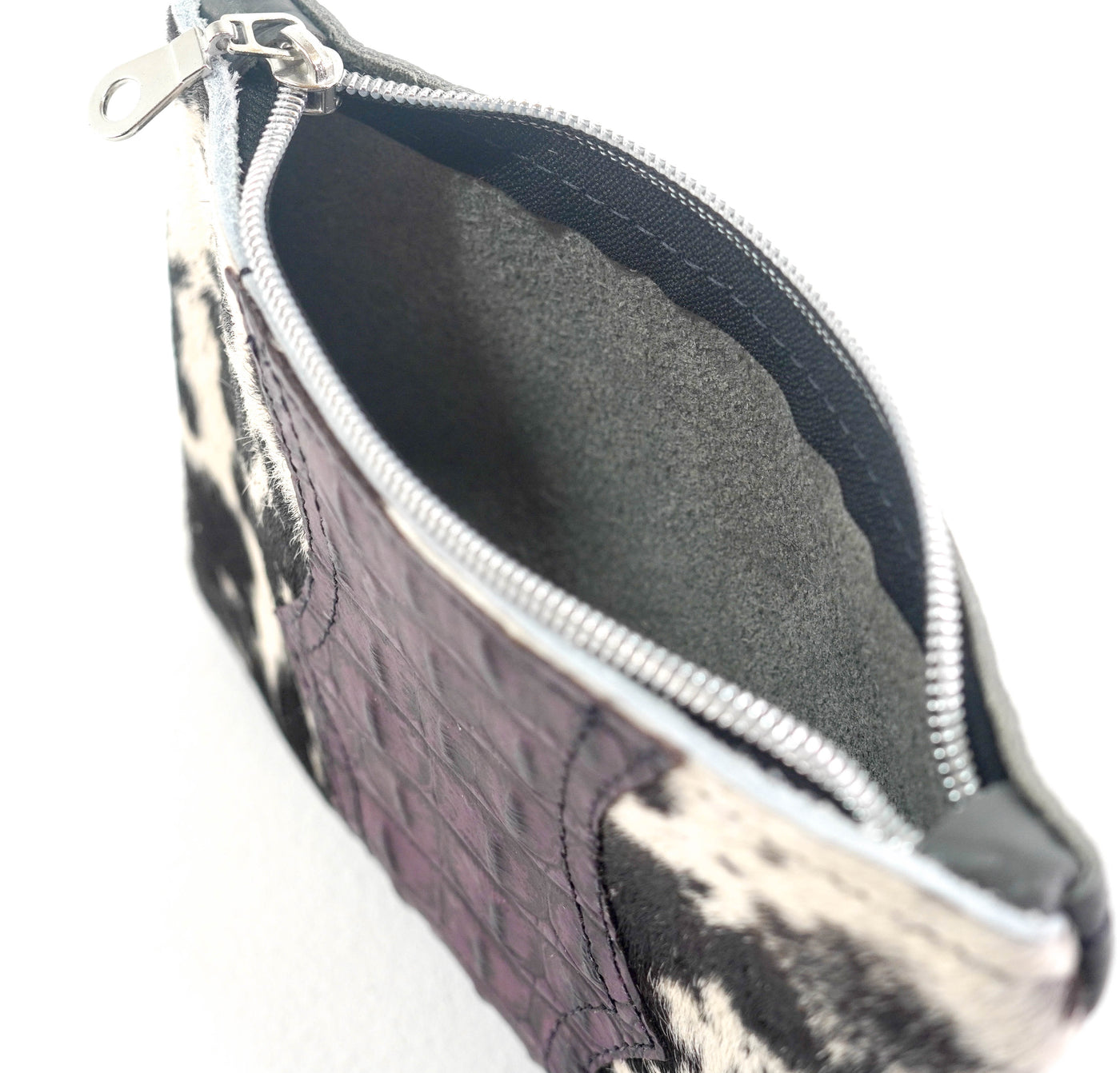 Purse Organizer - Black & White w/ Amethyst Croc-Purse Organizer-Western-Cowhide-Bags-Handmade-Products-Gifts-Dancing Cactus Designs