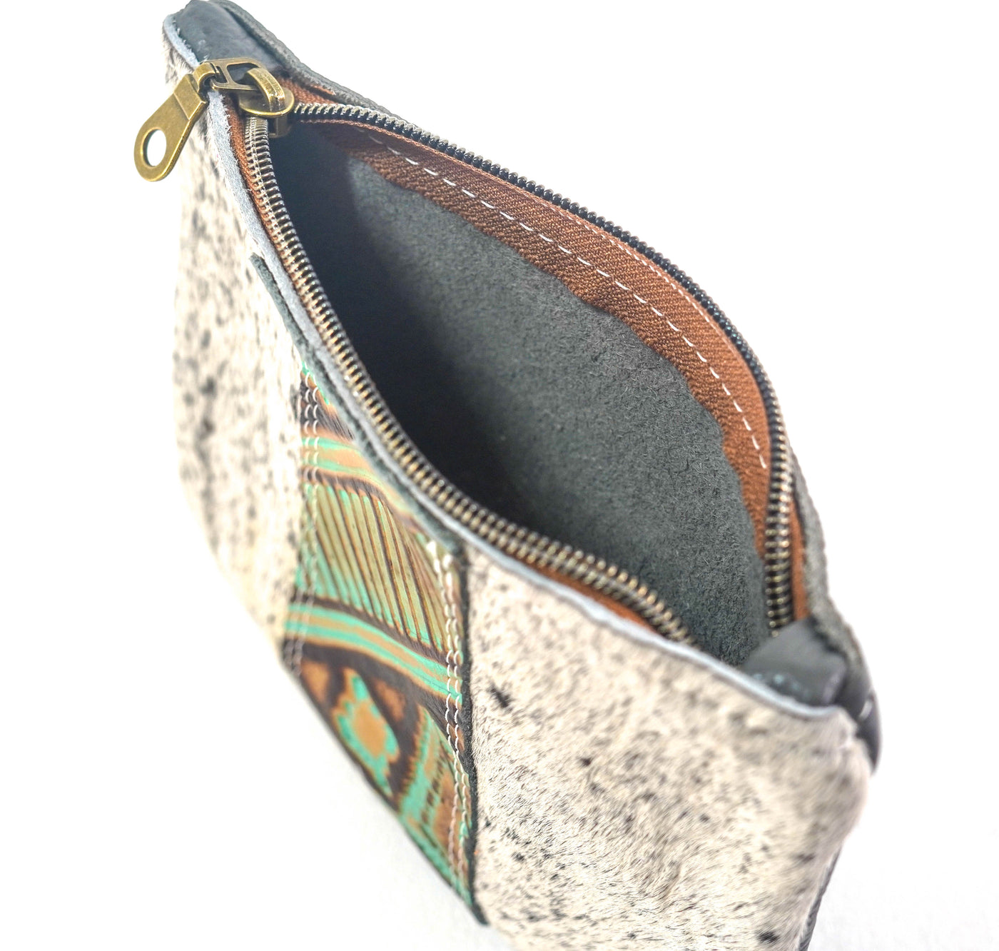 Purse Organizer - Black & White w/ Turquoise Navajo-Purse Organizer-Western-Cowhide-Bags-Handmade-Products-Gifts-Dancing Cactus Designs
