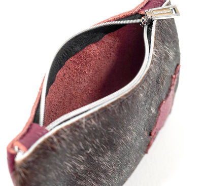 Purse Organizer - Salt & Pepper w/ Red Leather-Purse Organizer-Western-Cowhide-Bags-Handmade-Products-Gifts-Dancing Cactus Designs