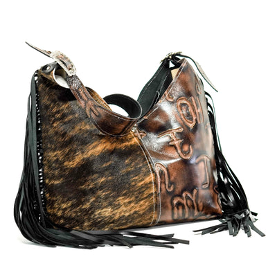 Reba - Brindle w/ Burnt Brands-Reba-Western-Cowhide-Bags-Handmade-Products-Gifts-Dancing Cactus Designs