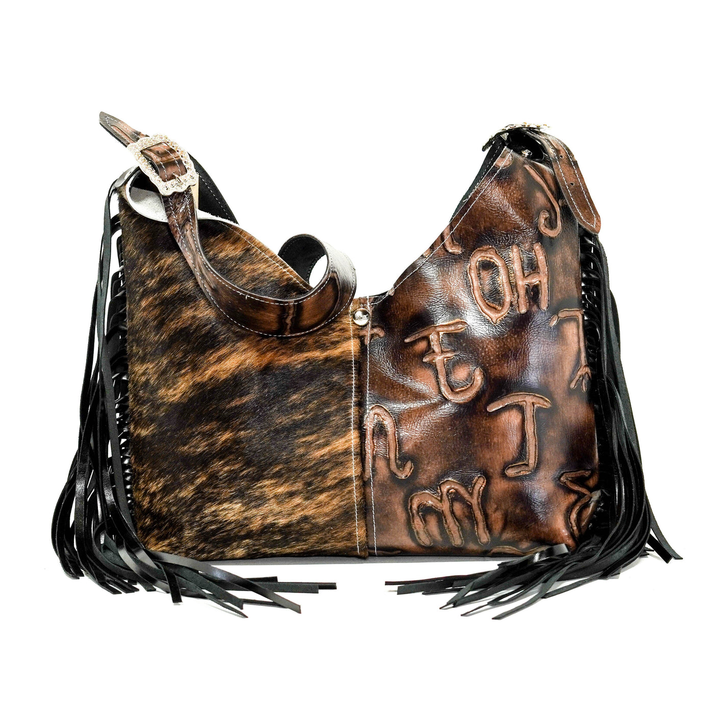 Reba - Brindle w/ Burnt Brands-Reba-Western-Cowhide-Bags-Handmade-Products-Gifts-Dancing Cactus Designs