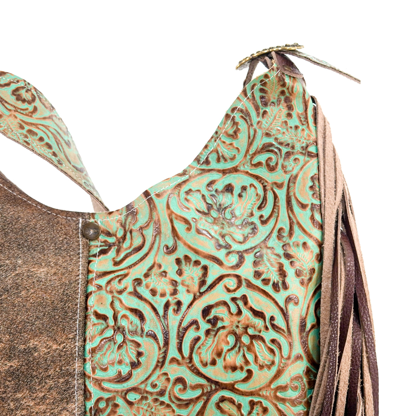 Reba - Brindle w/ Turquoise tool-Reba-Western-Cowhide-Bags-Handmade-Products-Gifts-Dancing Cactus Designs