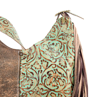 Reba - Brindle w/ Turquoise tool-Reba-Western-Cowhide-Bags-Handmade-Products-Gifts-Dancing Cactus Designs