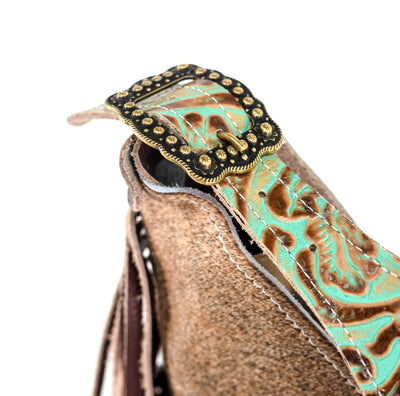 Reba - Brindle w/ Turquoise tool-Reba-Western-Cowhide-Bags-Handmade-Products-Gifts-Dancing Cactus Designs