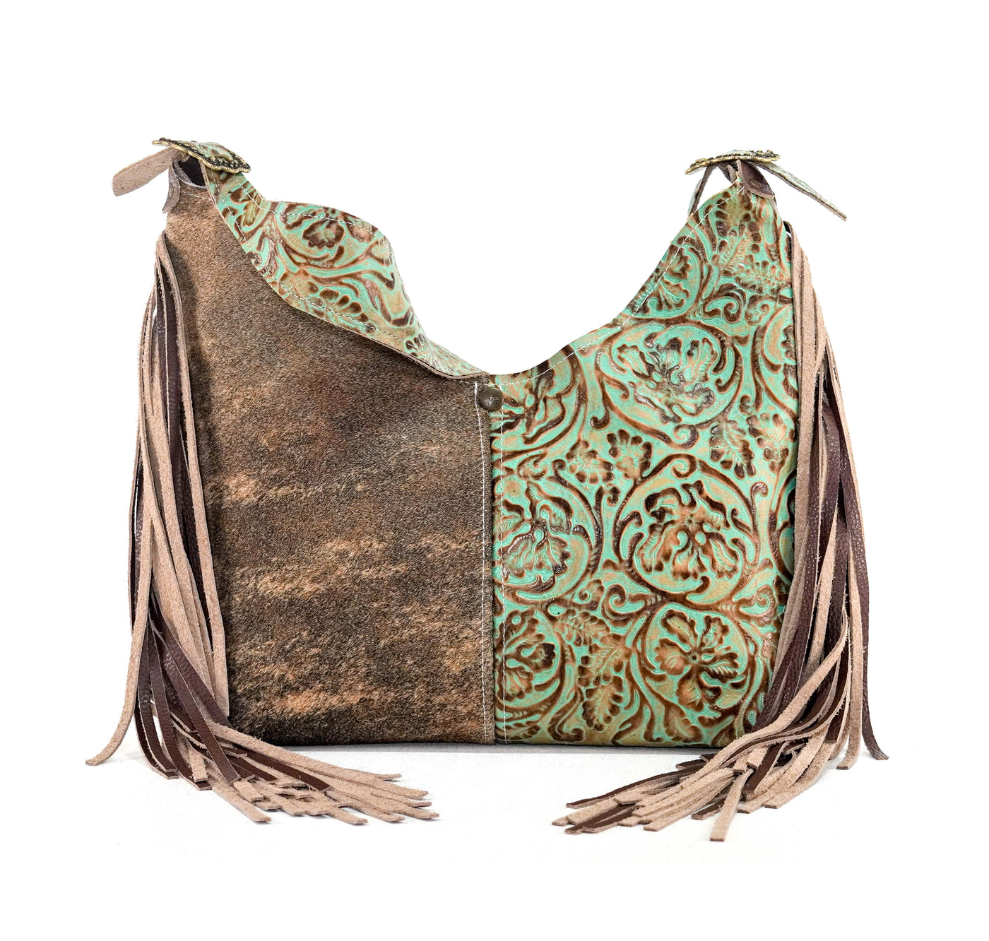 Reba - Brindle w/ Turquoise tool-Reba-Western-Cowhide-Bags-Handmade-Products-Gifts-Dancing Cactus Designs