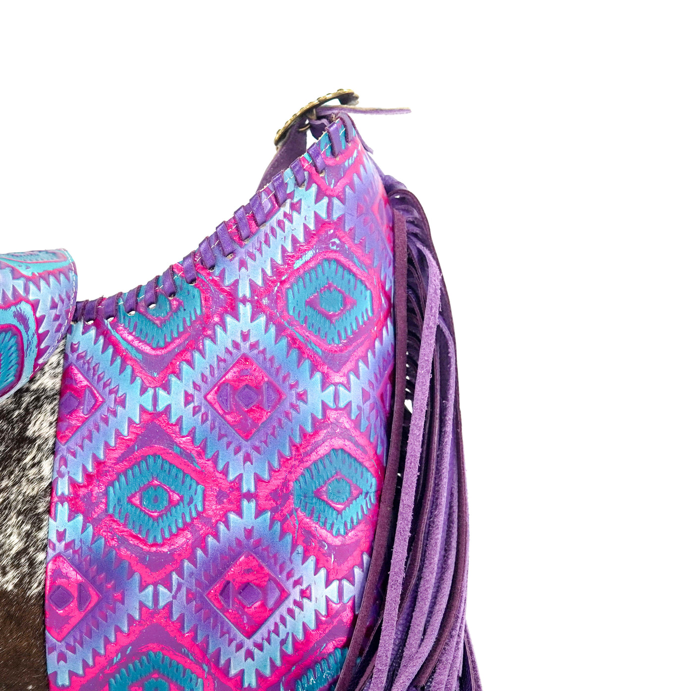 Reba - Chocolate & White w/ Rio Aztec-Reba-Western-Cowhide-Bags-Handmade-Products-Gifts-Dancing Cactus Designs