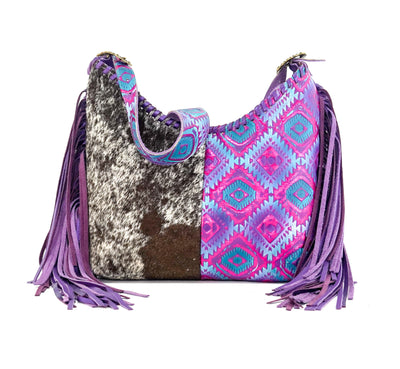 Reba - Chocolate & White w/ Rio Aztec-Reba-Western-Cowhide-Bags-Handmade-Products-Gifts-Dancing Cactus Designs