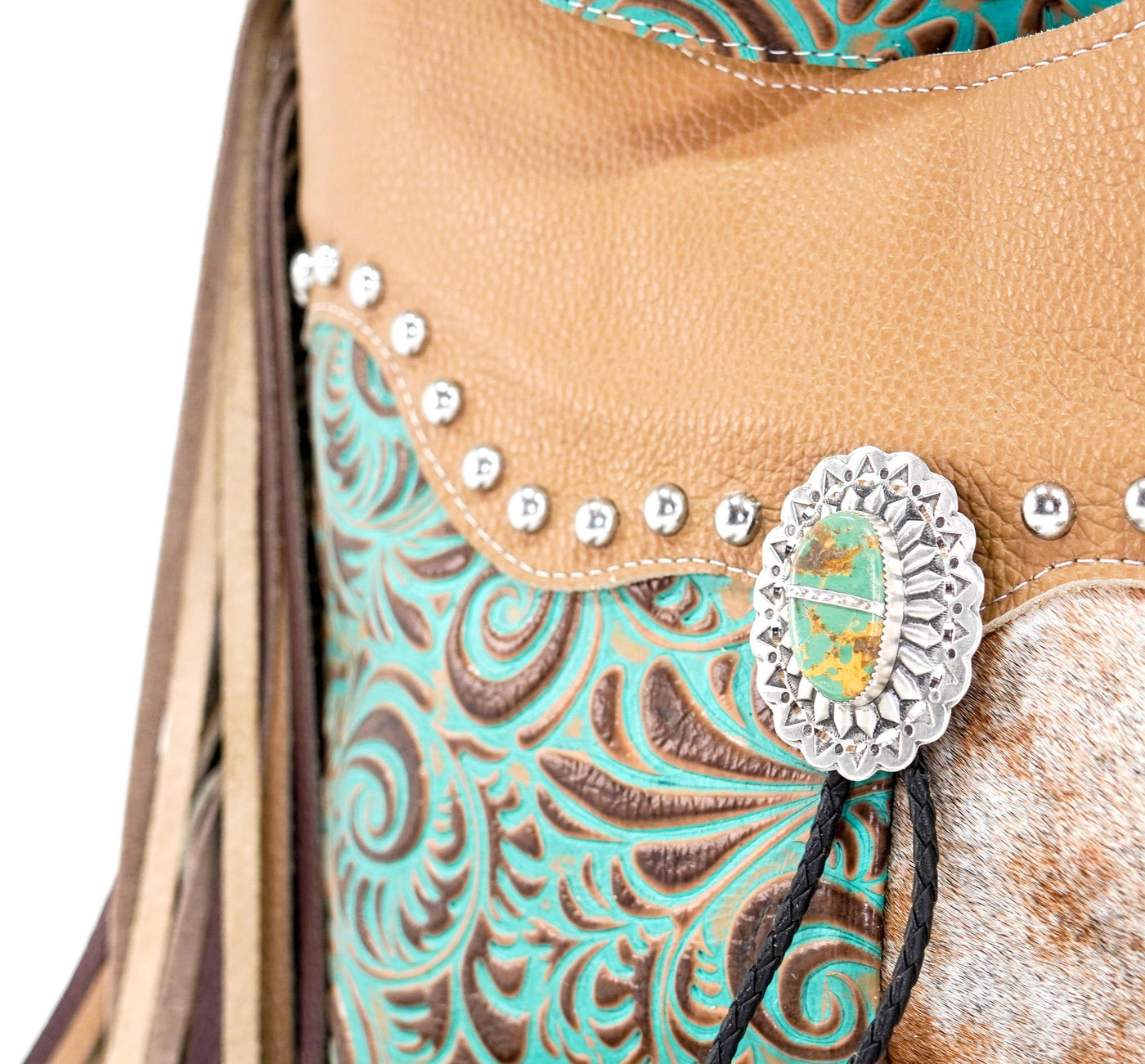Reba - Longhorn w/ Turquoise Caracole-Reba-Western-Cowhide-Bags-Handmade-Products-Gifts-Dancing Cactus Designs