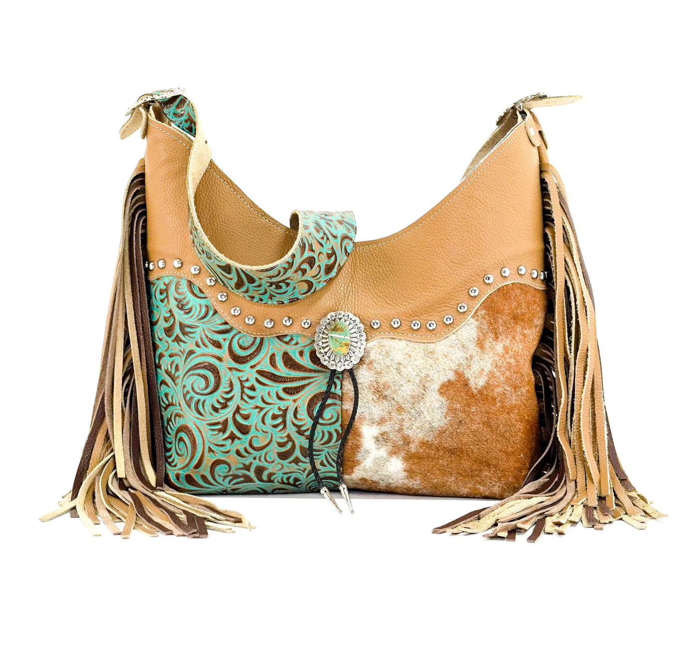 Reba - Longhorn w/ Turquoise Caracole-Reba-Western-Cowhide-Bags-Handmade-Products-Gifts-Dancing Cactus Designs