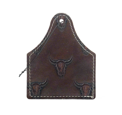 Roadie Tag - Chocolate & White w/ Buffalo Skulls-Roadie Tag-Western-Cowhide-Bags-Handmade-Products-Gifts-Dancing Cactus Designs
