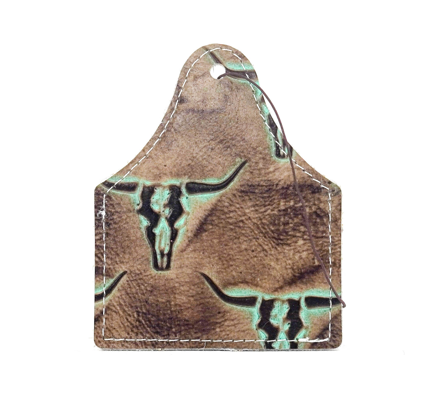 Roadie Tag - Chocolate & White w/ Mint Sepia Skulls-Roadie Tag-Western-Cowhide-Bags-Handmade-Products-Gifts-Dancing Cactus Designs