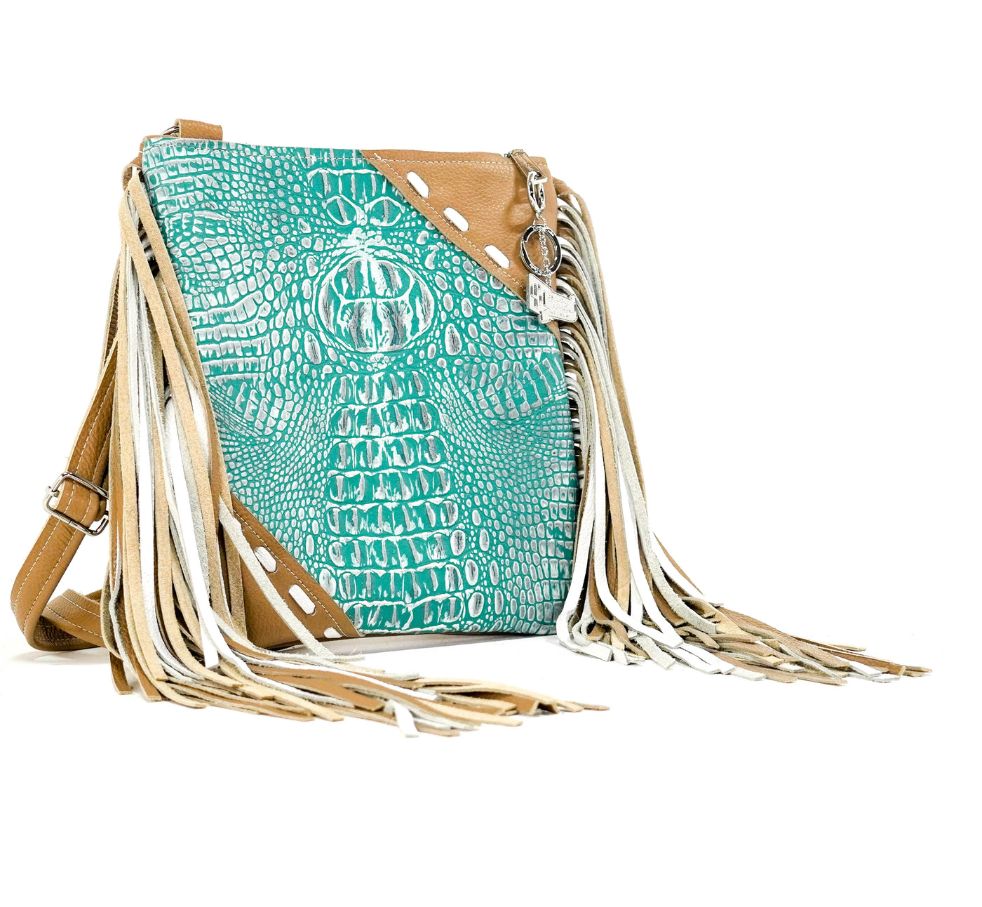 Shania - All Embossed w/ Turquoise Sand Croc-Shania-Western-Cowhide-Bags-Handmade-Products-Gifts-Dancing Cactus Designs