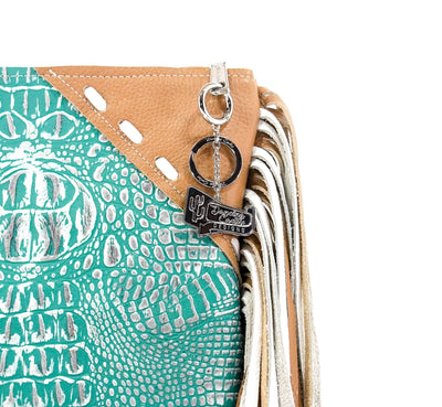 Shania - All Embossed w/ Turquoise Sand Croc-Shania-Western-Cowhide-Bags-Handmade-Products-Gifts-Dancing Cactus Designs
