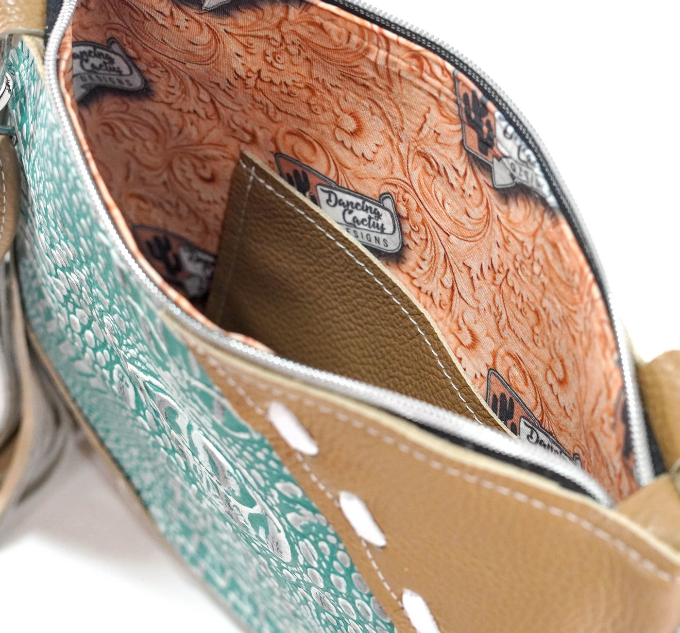 Shania - All Embossed w/ Turquoise Sand Croc-Shania-Western-Cowhide-Bags-Handmade-Products-Gifts-Dancing Cactus Designs