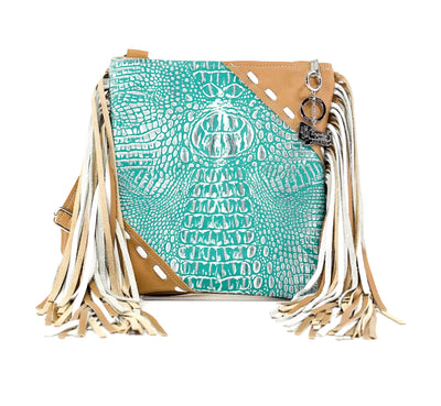 Shania - All Embossed w/ Turquoise Sand Croc-Shania-Western-Cowhide-Bags-Handmade-Products-Gifts-Dancing Cactus Designs