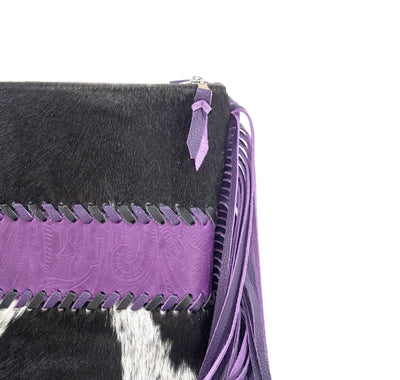 Shania - Black & White w/ Purple Denver Tool-Shania-Western-Cowhide-Bags-Handmade-Products-Gifts-Dancing Cactus Designs